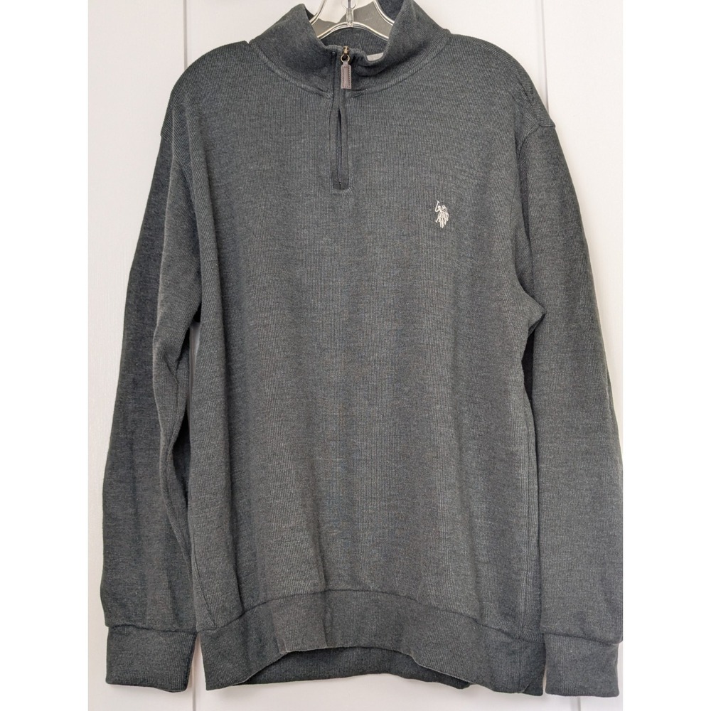 U.S. Polo Assn Mens XL Gray 1/4 Zip Pullover Sweater Pony Logo